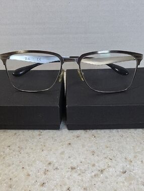 Ray-Ban Men’s Metal Square Glasses — Silver Frame with Black Temples